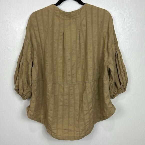 Free People Feel It Still Snap Button Front Blouse Top In Tan Sand Size S - Picture 4 of 8